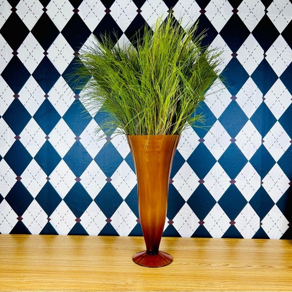 2.25 in 9 Pack Brown Artificial Plant Tall Dried Pampas  Large 15” Vase Elegant Brown Glass Vase with Artificial Grass‎